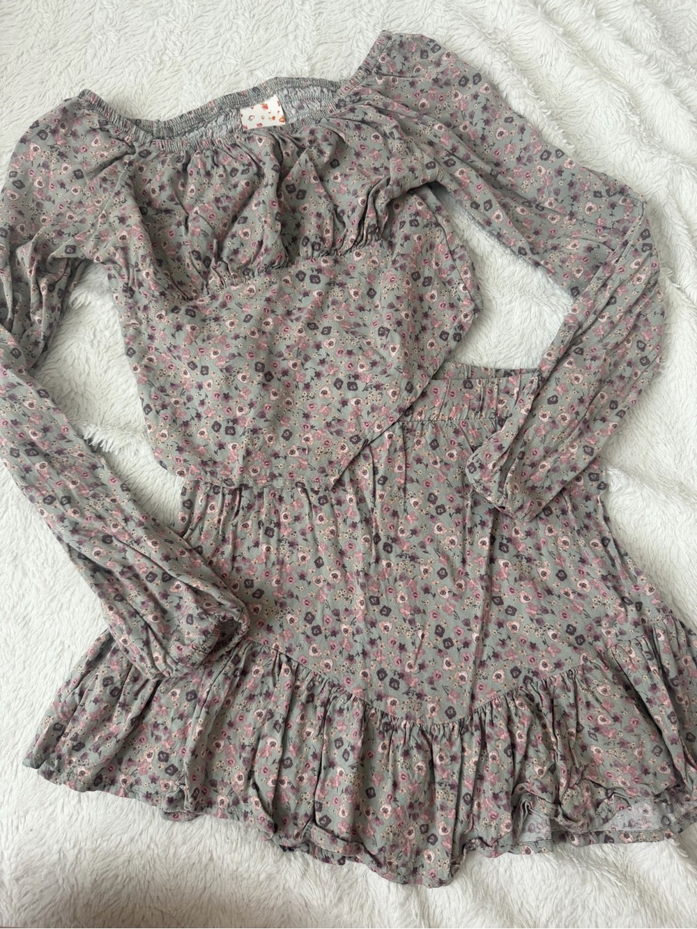 Belle Du Jour Girls Two Piece Skirt Set Size S 7-8 Olive Green Purple Floral